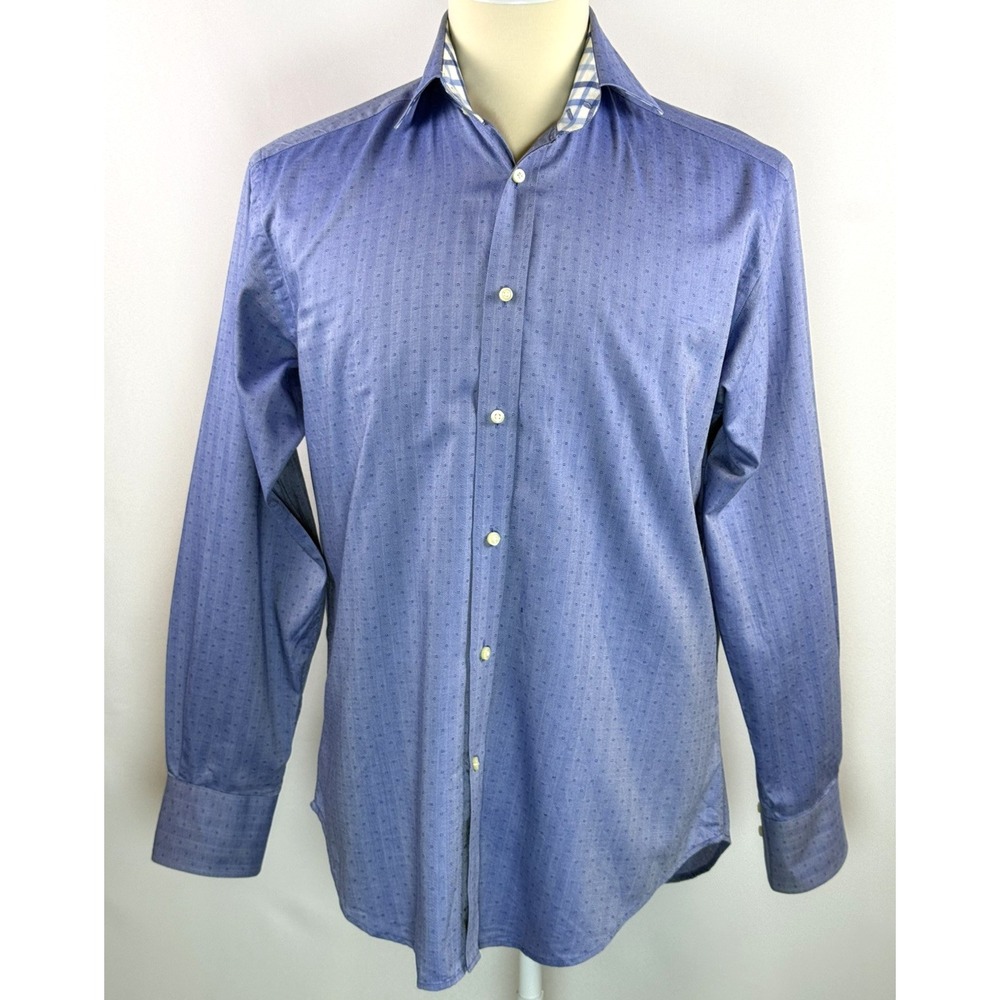 Neiman Marcus Blue Patterned Long Sleeve Button Down Shirt Mens Size Medium